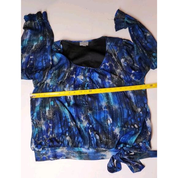 Women's Roz and Ali 18-20 Long Sleeve Tie Waist Scoop Neck Ruffled Flowing Blue - Picture 2 of 16